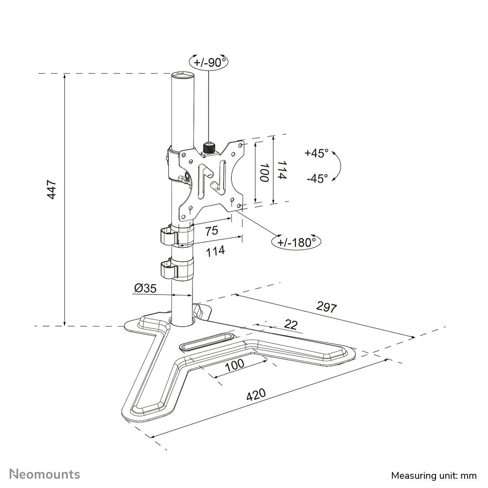Neomounts Tischhalterung 100x100 9kg 10-32'' Höv Neig Schwenk Negro