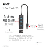 Club3d Usb 3.2 Gen1 Tipo-A, Hub De 3 Puertos Con Gigabit Ethernet