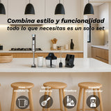 Batidora De Mano Grunkel Bm-1500set 1500w Capacidad 0.8l Incluye Vaso, Picadora, Varilla Y Soporte