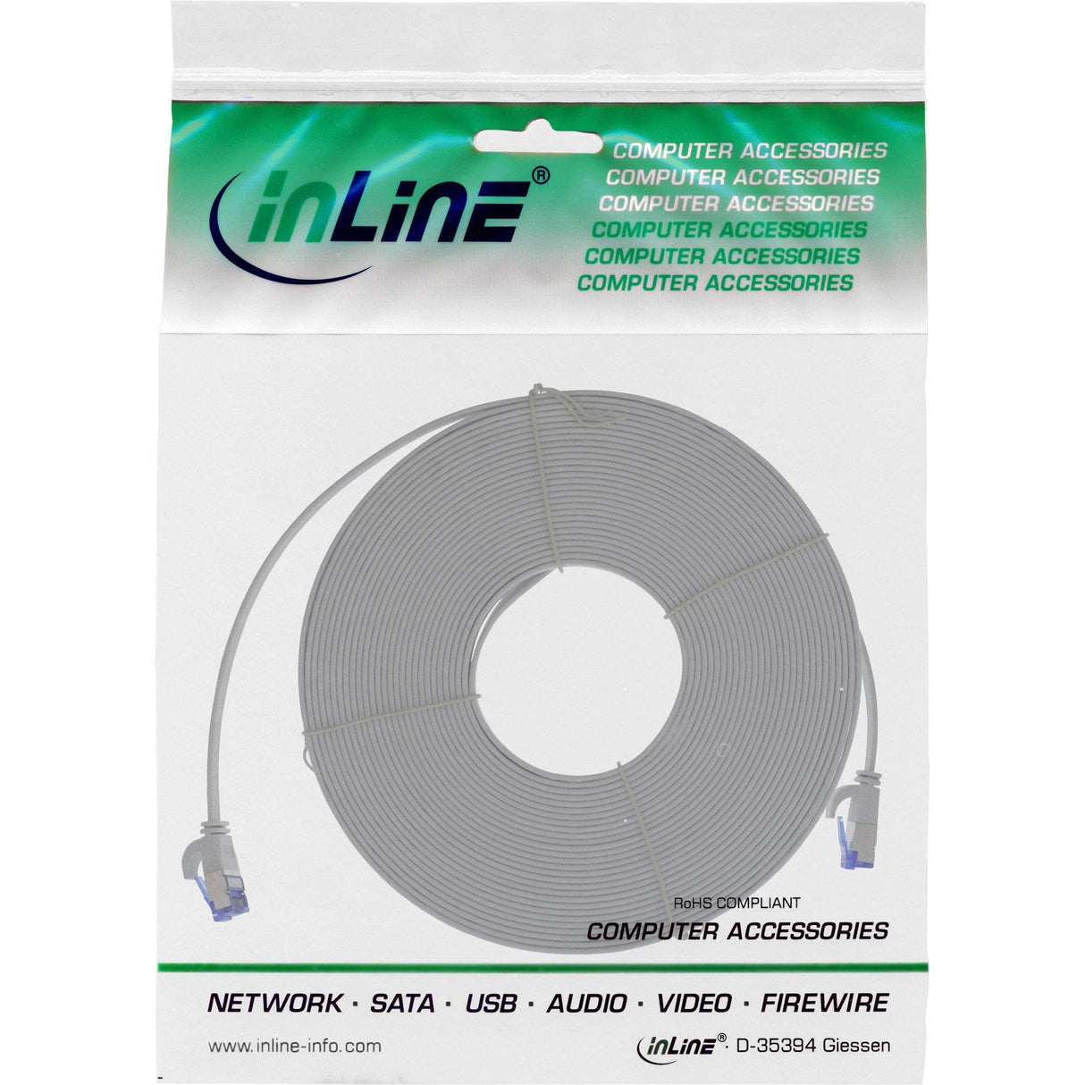 Cable De Red Plano Inline, U/Ftp, Cat.6a, Tpe Libre De Halógenos, Gris, 15m