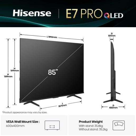 Hisense 85e77q Pro, Qled Tv 215 Cm (85 Pulgadas), Negro, Ultrahd/4k, Sintonizador Triple, Grabación Usb, Turno De Tiempo, Panel De 144hz 85e77q Pro