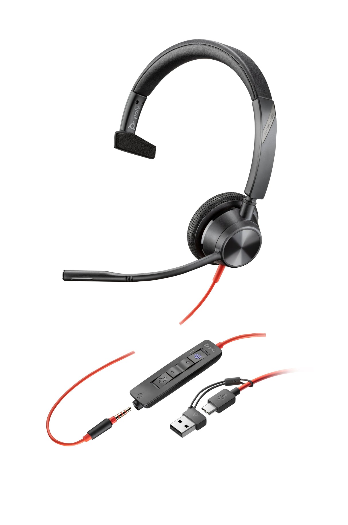 Hp Auriculares Monoaurales Poly Blackwire 3315 Con Certificación Microsoft Teams Usb-C + Conector De 3,5 Mm + Adaptador Usb-C/A