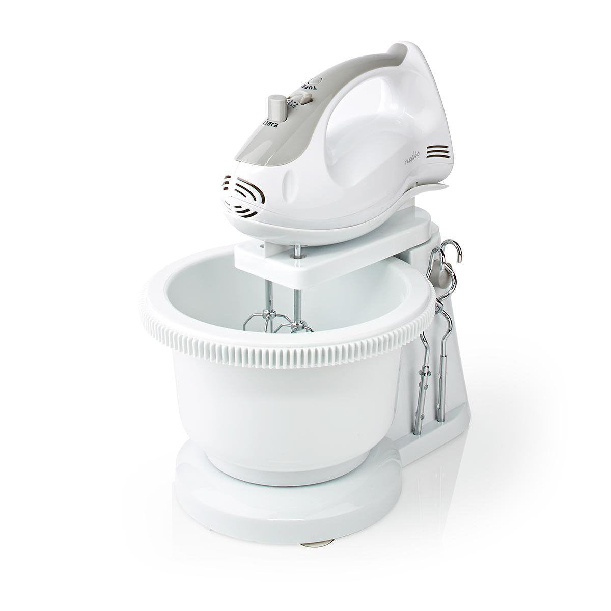Nedis Batidora Mezcladora Bol Giratorio 2lt  200 W  5 Ajustes Velocidad Funcion Turbo Blanco/Gris