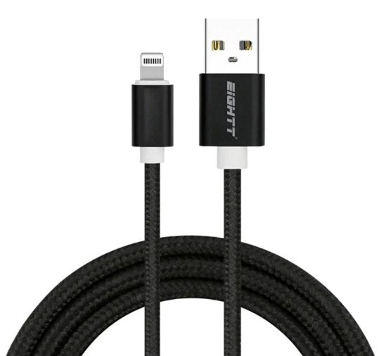 Eightt Cable Usb A Lighting 2 Metros Trenzado Nylon Negro