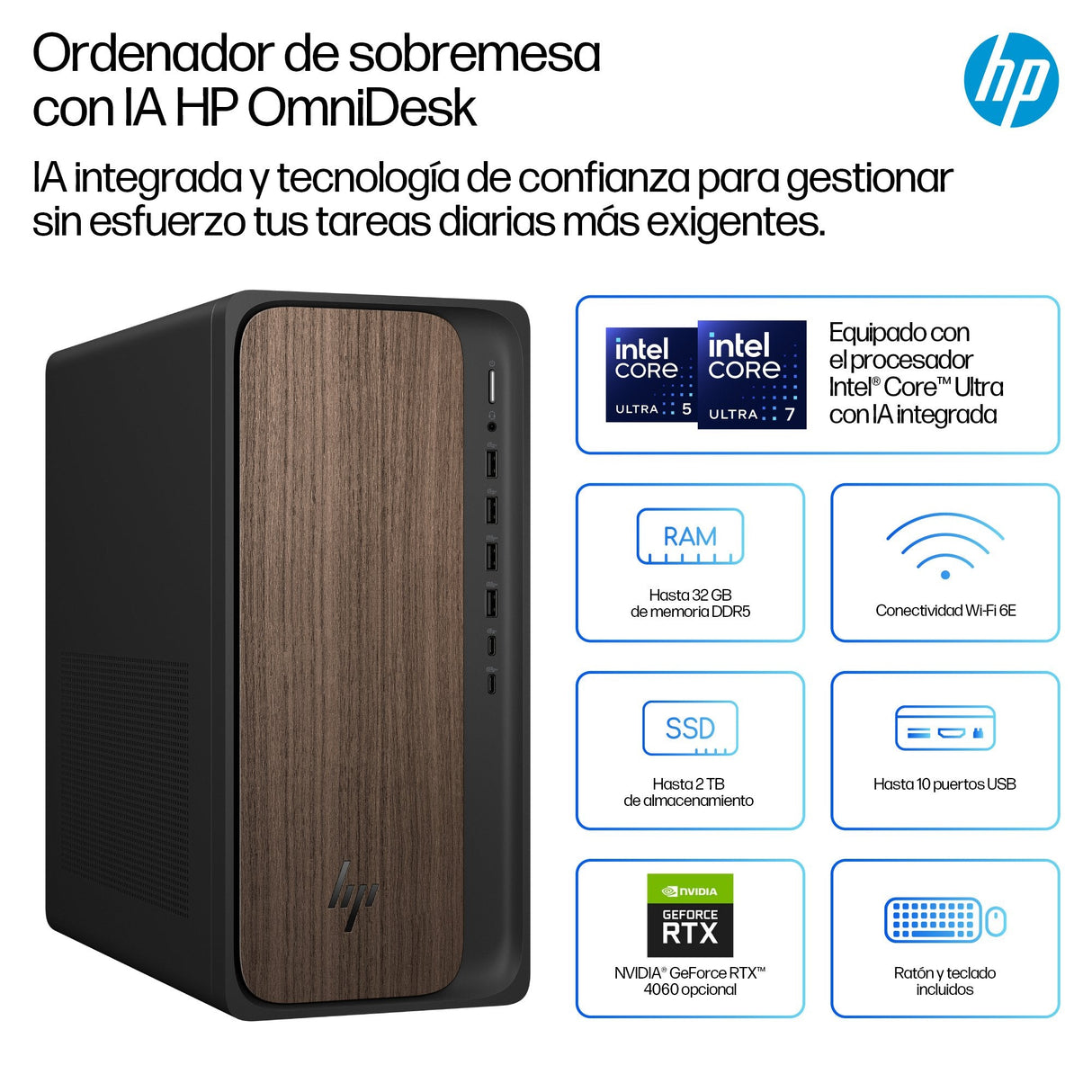 Pc Hp Omnidesk Desktop M03-0014ns Intel Core Ultra 5-225 16gb 1tb Ssd Sin Sistema Operativo
