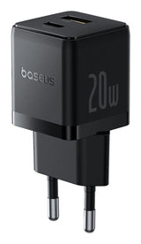 Palm Fast Charger C+U 20w Eu Cluster Black (With Baseus Mini White Cable Usb-C To Usb-C 60w (20v/3a) 1m Cluster Black)