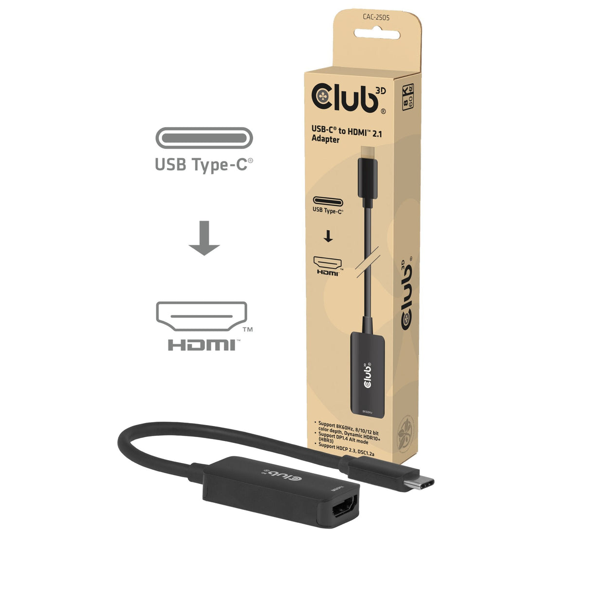 Club3d Adaptador Usb Typ C > Hdmi 2.1 8k Hdr10 Dp1.4 M H Retail