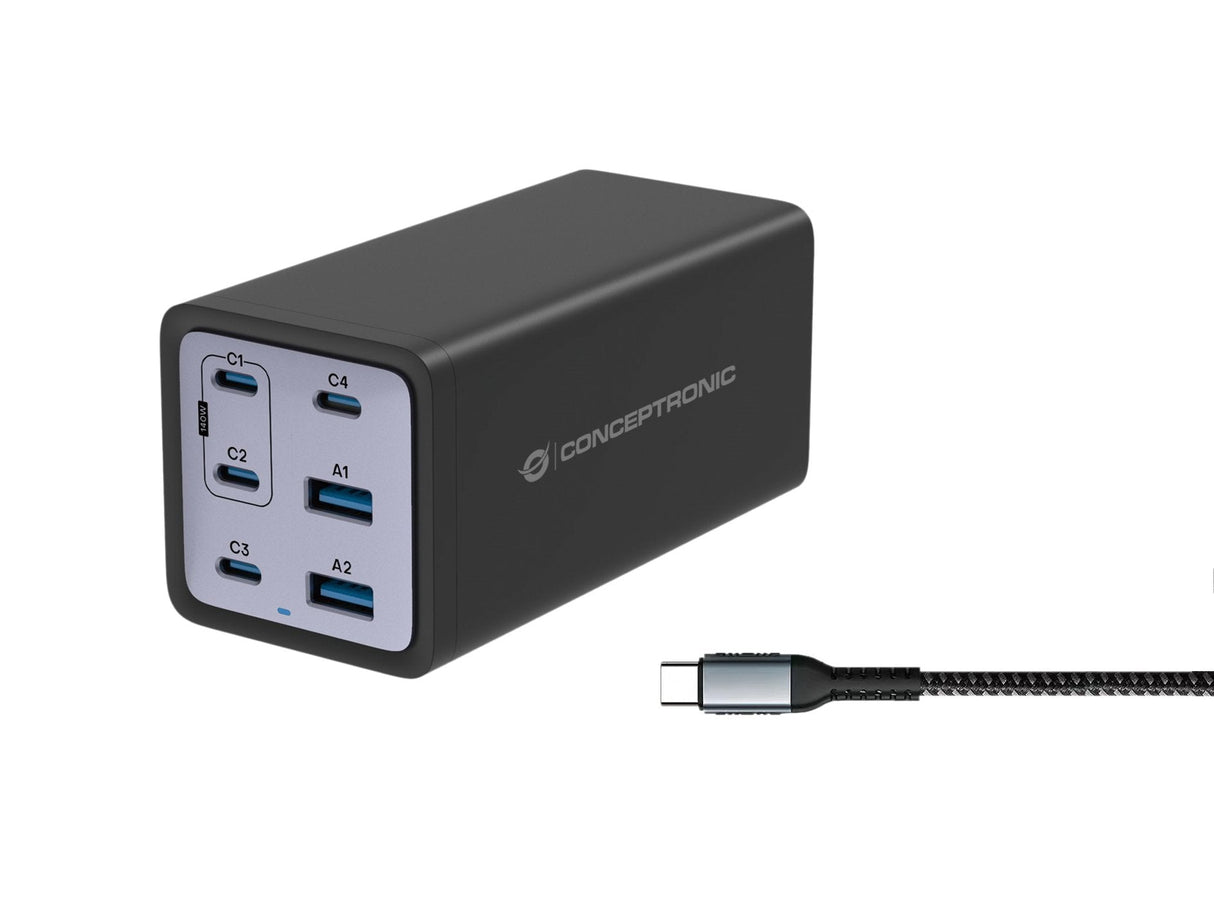 Conceptronic Cargador 4port 200w,4xusb-C,2xusb-A +3-In-1 Sw