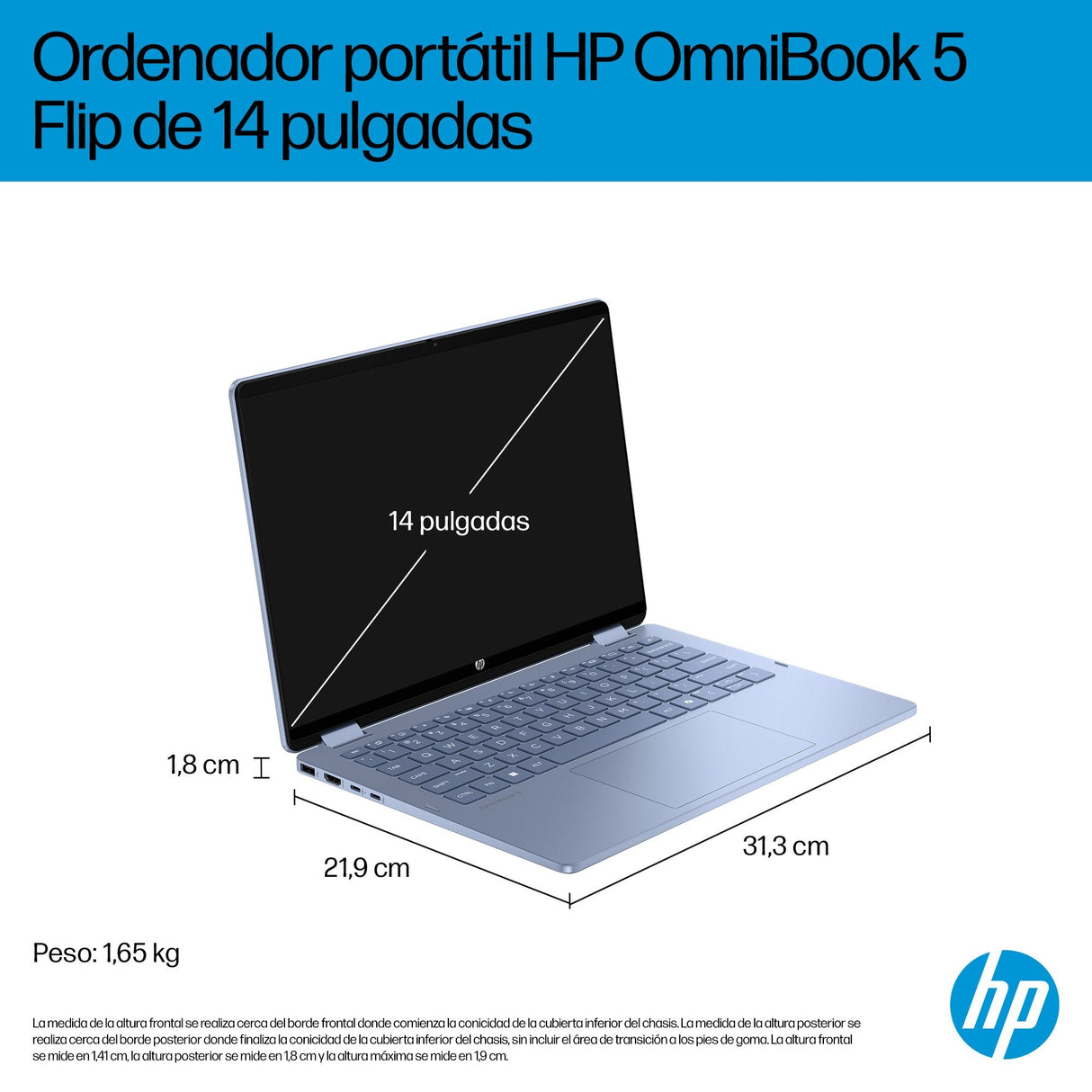 Portátil Hp Omnibook 5 14-Fp0014ns I5-1334u 16gb 512gb 14" W11h Blue