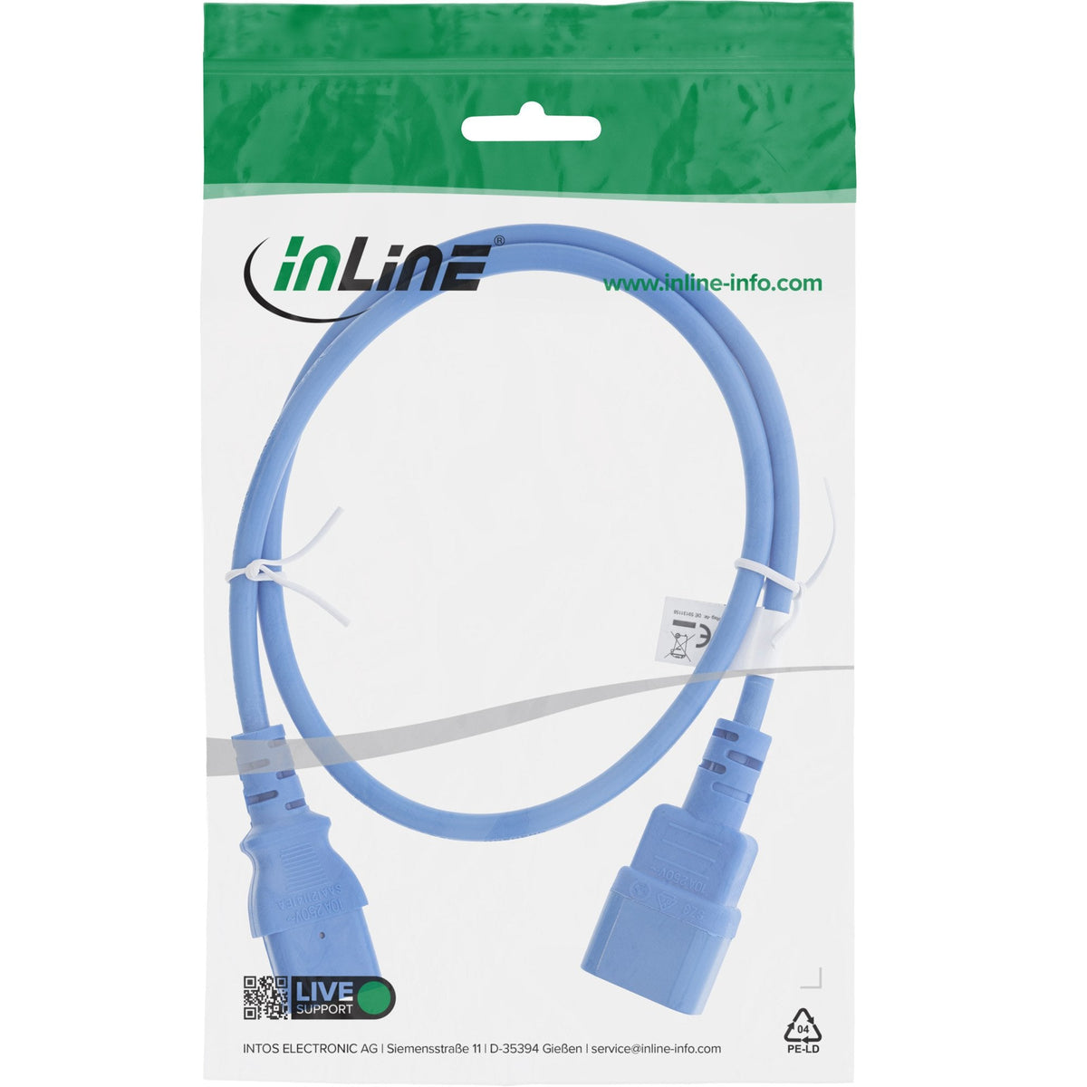 Extensión De Cable De Alimentación Inline, C13 A C14, Azul, 0,75 M