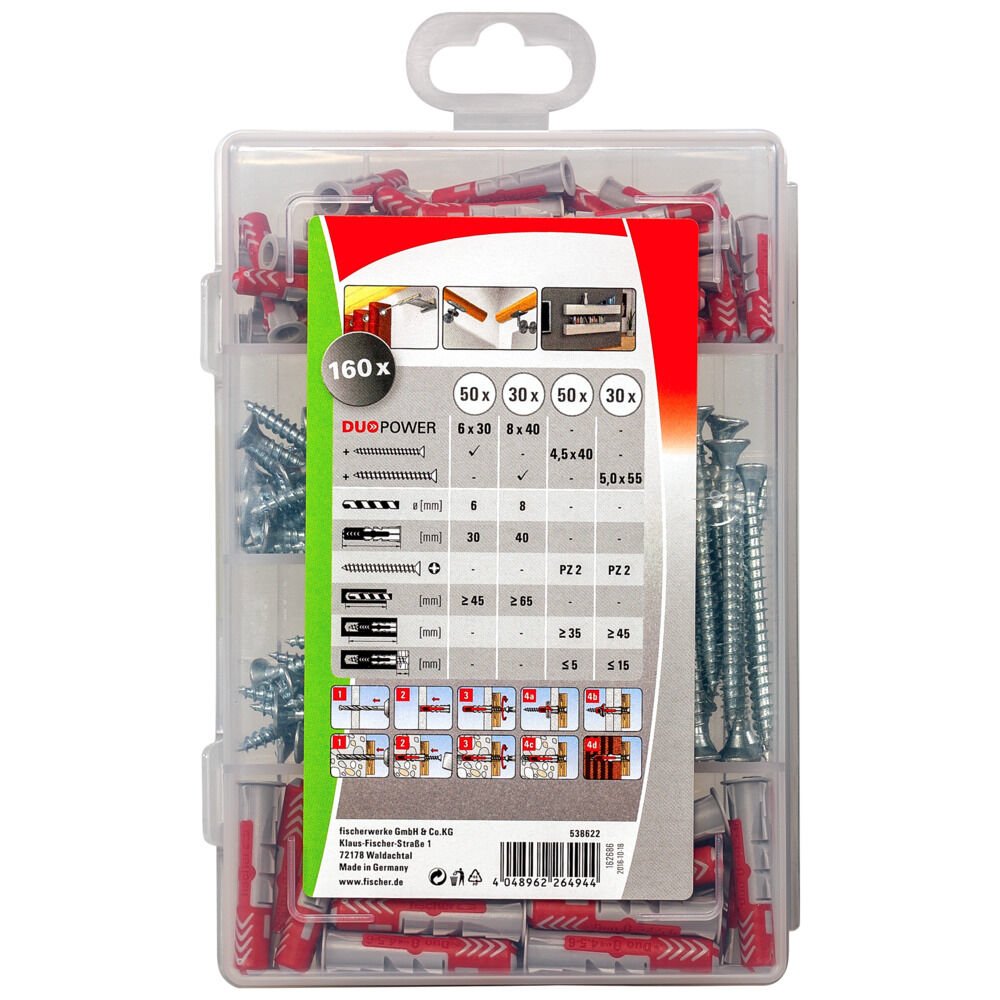 EAN 4048962264944 - Fischer 538622 tornillo de anclaje y taco 80 pieza(s) Juego de enchufes de pared y tornillos imagen 2