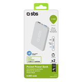 Sbs Powerbank Pocket Line 5.000 Mah 2x Usb 2.1a + 1a  Micro-Usb Cable Blanco