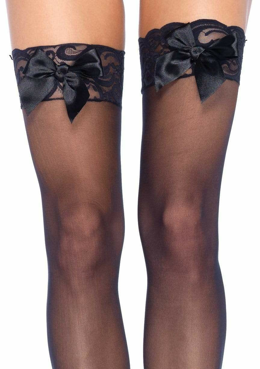 Leg Avenue - Medias Negras Con Detalle Superior De Encaje Y Lazo Satinado