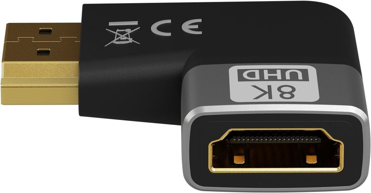 Goobay 72010 Hdmi Angled Adapter 90° Horizontal, 8k @ 60 Hz, Gold-Plated, Black, Silver
