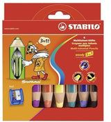 Stabilo Lápices De Colores Woody 3 En 1 + Sacapuntas Surtidos Estuche De 6