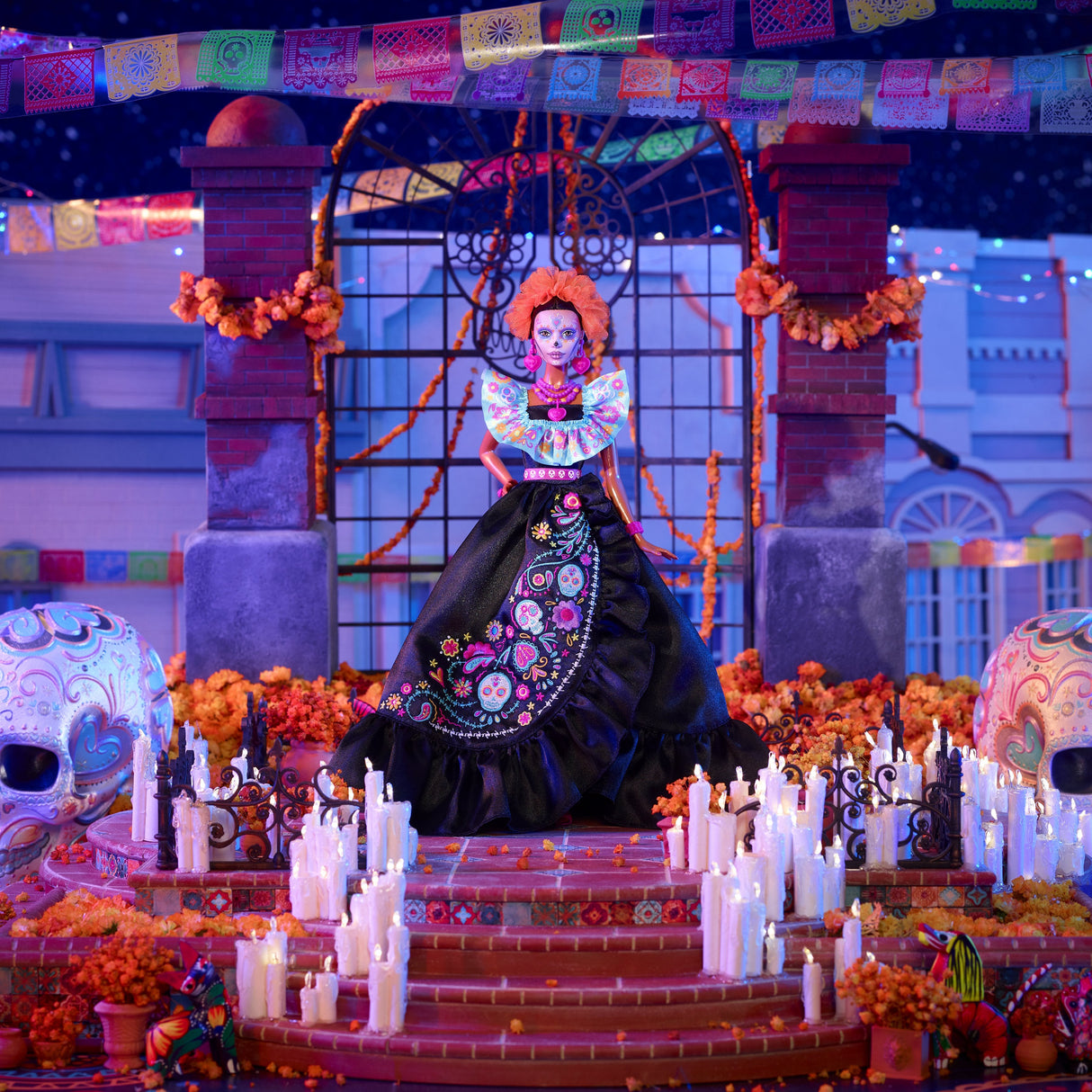 Muñeca Mattel Barbie Signature Día De Muertos 2024 Coleccionable Con Vestido Negro Con Volantes Hrm72