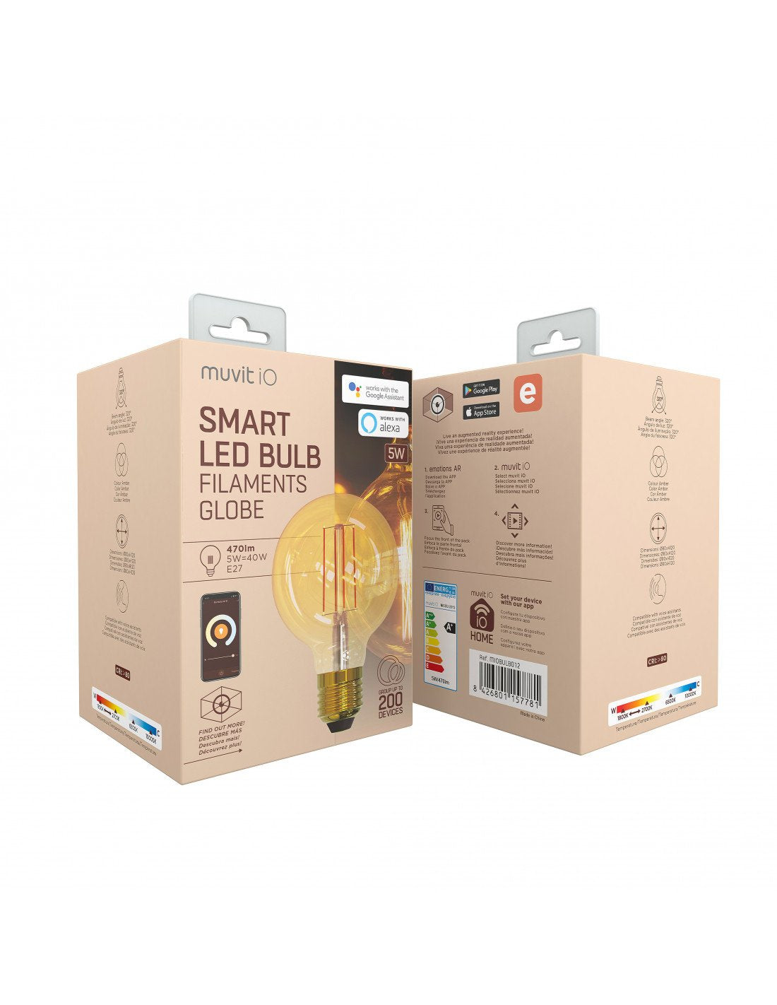 Bombilla Inteligente Edison Muvit Io Miobulb012 Wifi 5w E27 470lm Color Ámbar Compatible Asistentes De Voz Google / Alexa