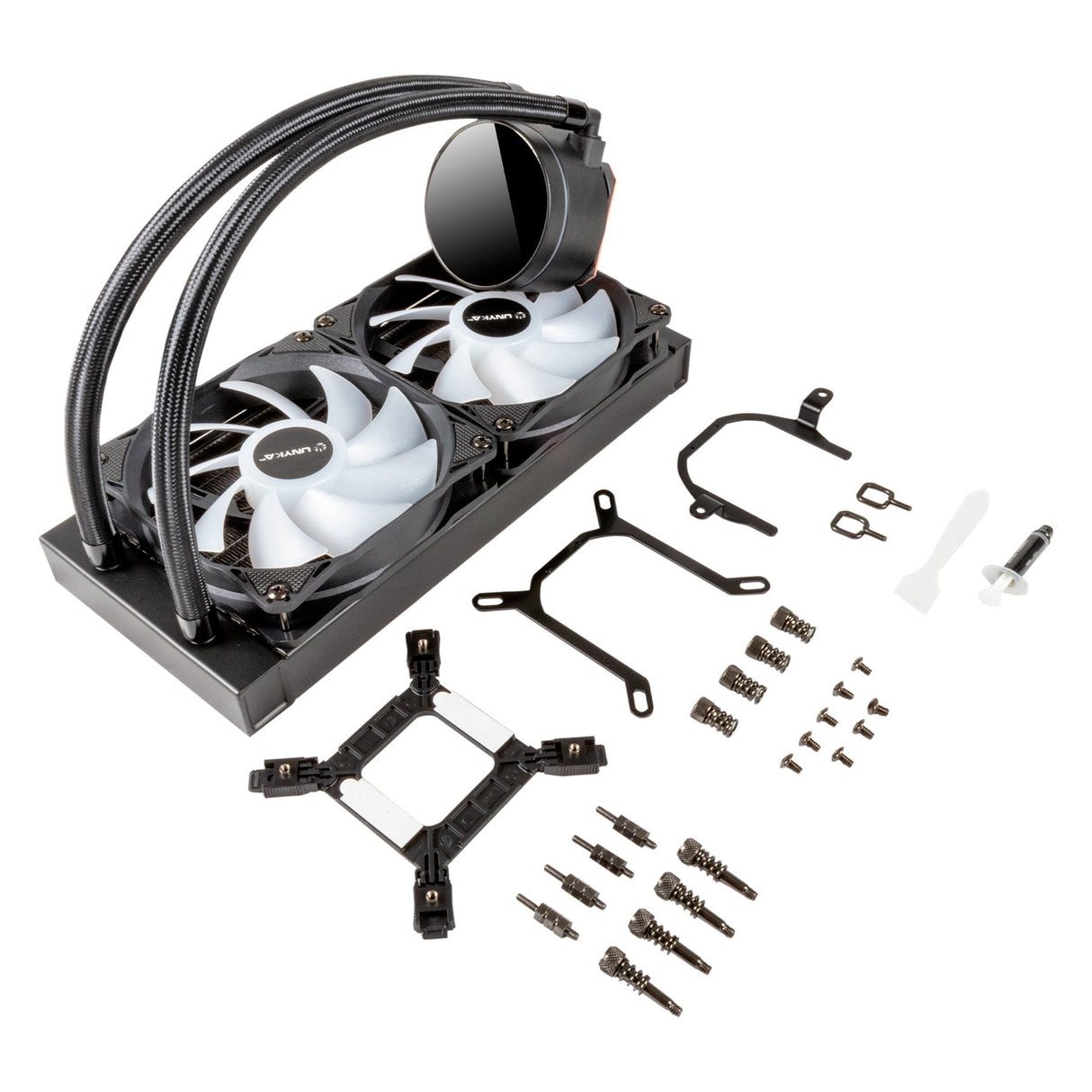 Unykach Aquastorm 240 Kit De Refrigeracion Liquida - 2 Ventiladores De 120mm - Iluminacion Rgb - Visualizacion Temperatura Cpu - Tubo De 335mm