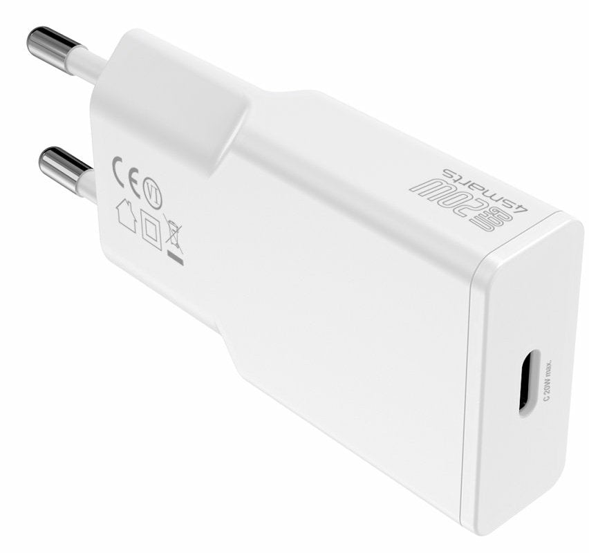 Cargador De Pared 4smarts Pdplug Slim 20w Gan 1c Y Usb-C Cable 1,5m Blanco