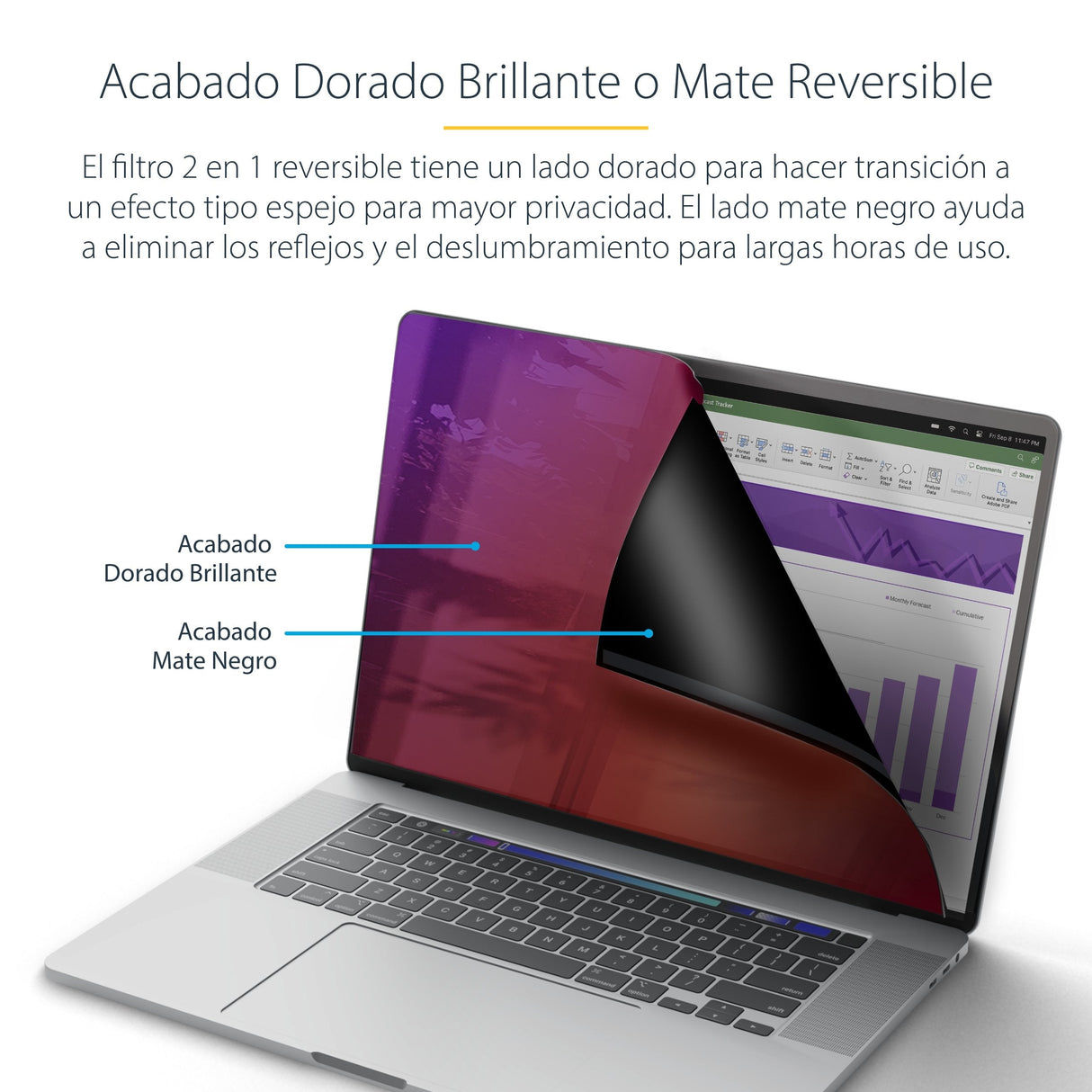 Startech.Com Filtro De Privacidad Dorado Para Macbook Pro 21/23 De 16in - Con Privacidad Mejorada - Protector De Pantalla De Doble Cara - +/- 30 Grados