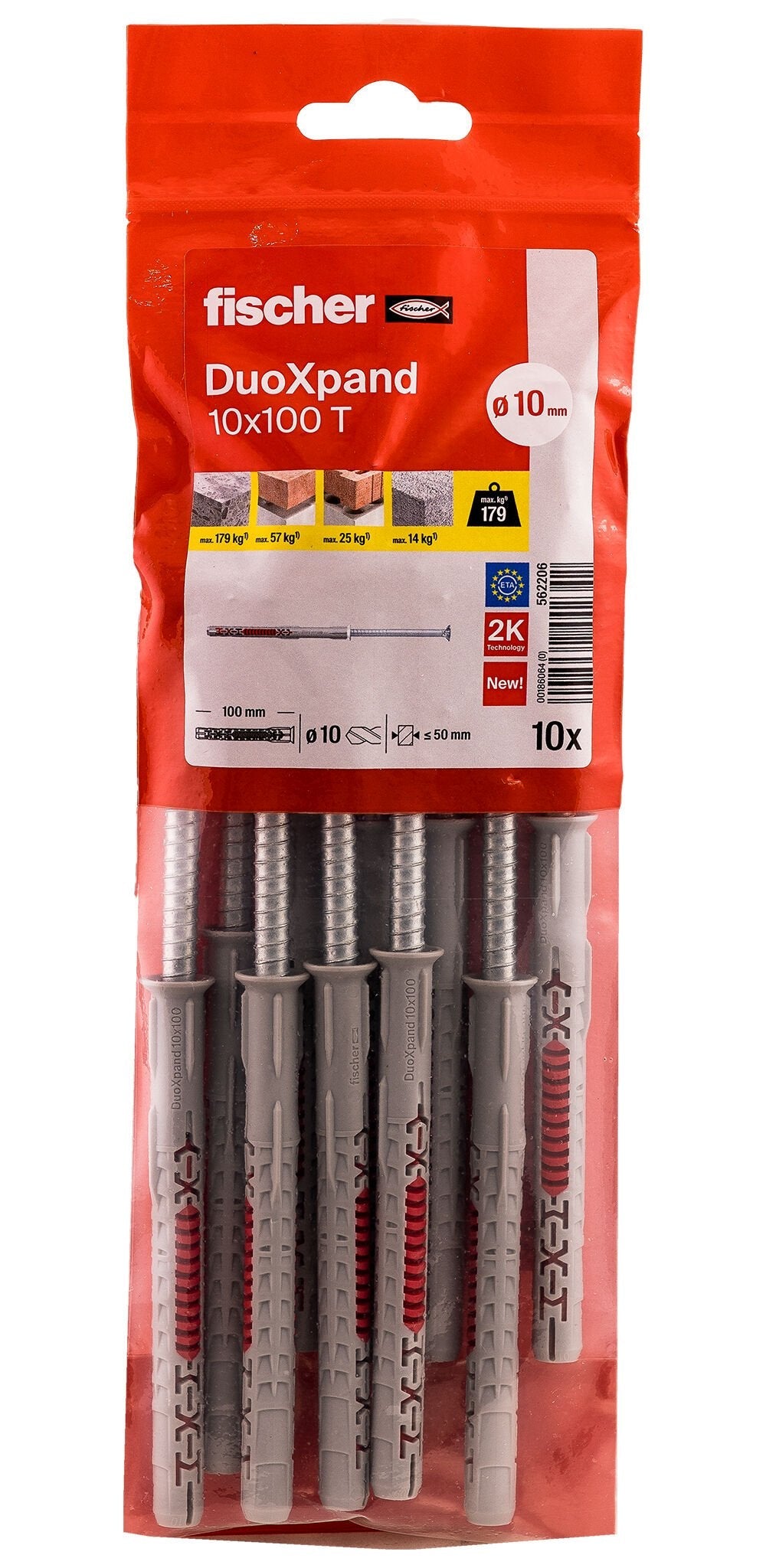 Tacos De Expansión Duoxpand T Ø10 X 100 Mm + Tornillos Ø7 X 107 Mm, Bolsa 10 Uds
