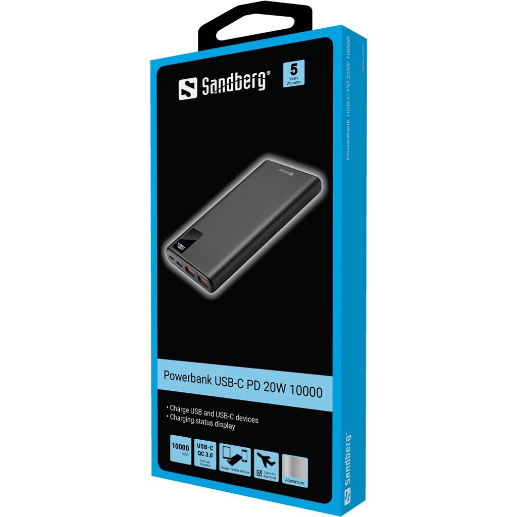 Sandberg Powerbank 420-58 Aluminium - Rechteck - 10000 Mah - Usb  Negro