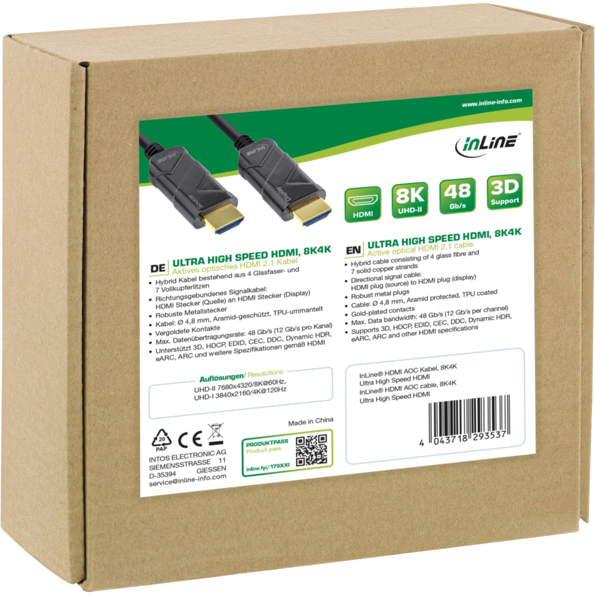 Cable Inline Hdmi Aoc, Cable Hdmi De Ultra Alta Velocidad, 8k4k, Negro, 25 M