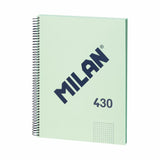 Milan Cuaderno Espiral Formato A4 Cuadricula 5x5mm - 80 Hojas De 95 Gr/M2 - Microperforado, 4 Taladros - Color Verde