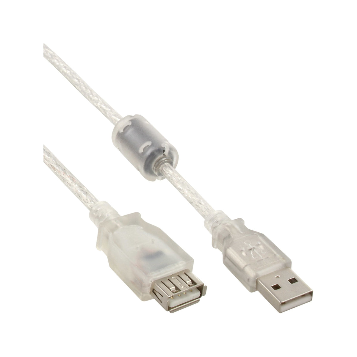 Cable De Extensión Usb 2.0 Inline Transparente Tipo A Macho A Hembra Con Estrangulador De Ferrita De 5 M