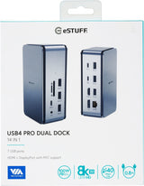 Estuff Es623015 Base Para Portátil Y Replicador De Puertos Alámbrico Usb4 Aluminio, Negro
