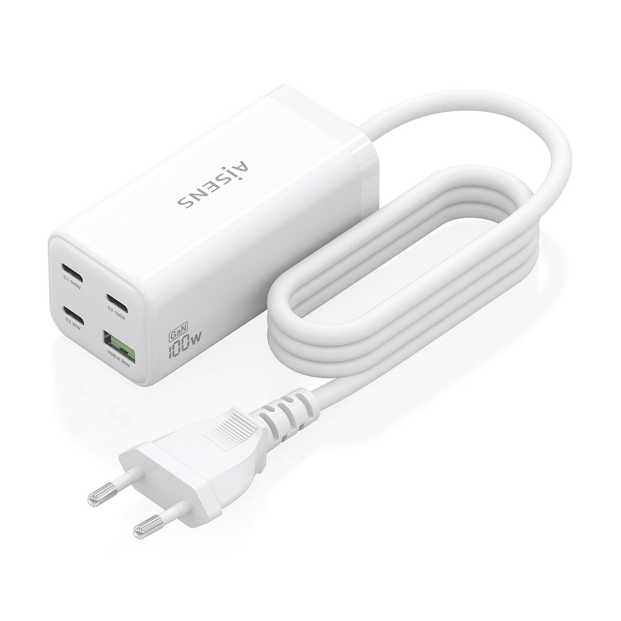 Aisens Cargador Sobremesa Gan 100w, 3xusb-C Pd3.0 Qc4.0 Qc5.0, 1xusb-A Qc3.0, Blanco