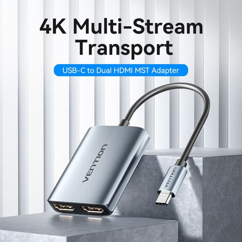 Cable Conversor Vention Aczhb Usb Tipo-C Macho 2x Hdmi Macho Gris