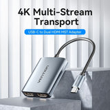 Cable Conversor Vention Aczhb Usb Tipo-C Macho 2x Hdmi Macho Gris
