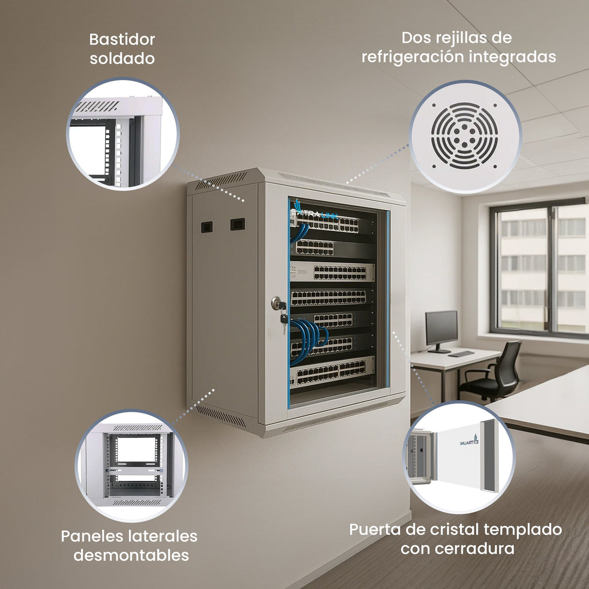 EAN 5902560368574 - Extralink Cabinet rack EX.8574 400mm 600mm 450 mm hanging Openable 19'' Bastidor de pared imagen 10