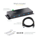 Startech Hub Industrial Usb 3.0 De 5gbps De 4 Puertos - Concentrador Usb Con Protección De Picos Y Descargas Esd - Ladrón Usb-A De Montaje En Pared/Escritorio/Din