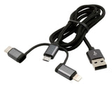 Usb 3-In1 Ladecable Lightning C Micr Negro Umflochtenes Nylon 1m