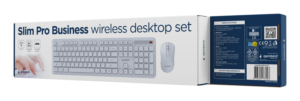 Gembird Slim Pro Business Wireless Desktop Set Blanco Us Layout