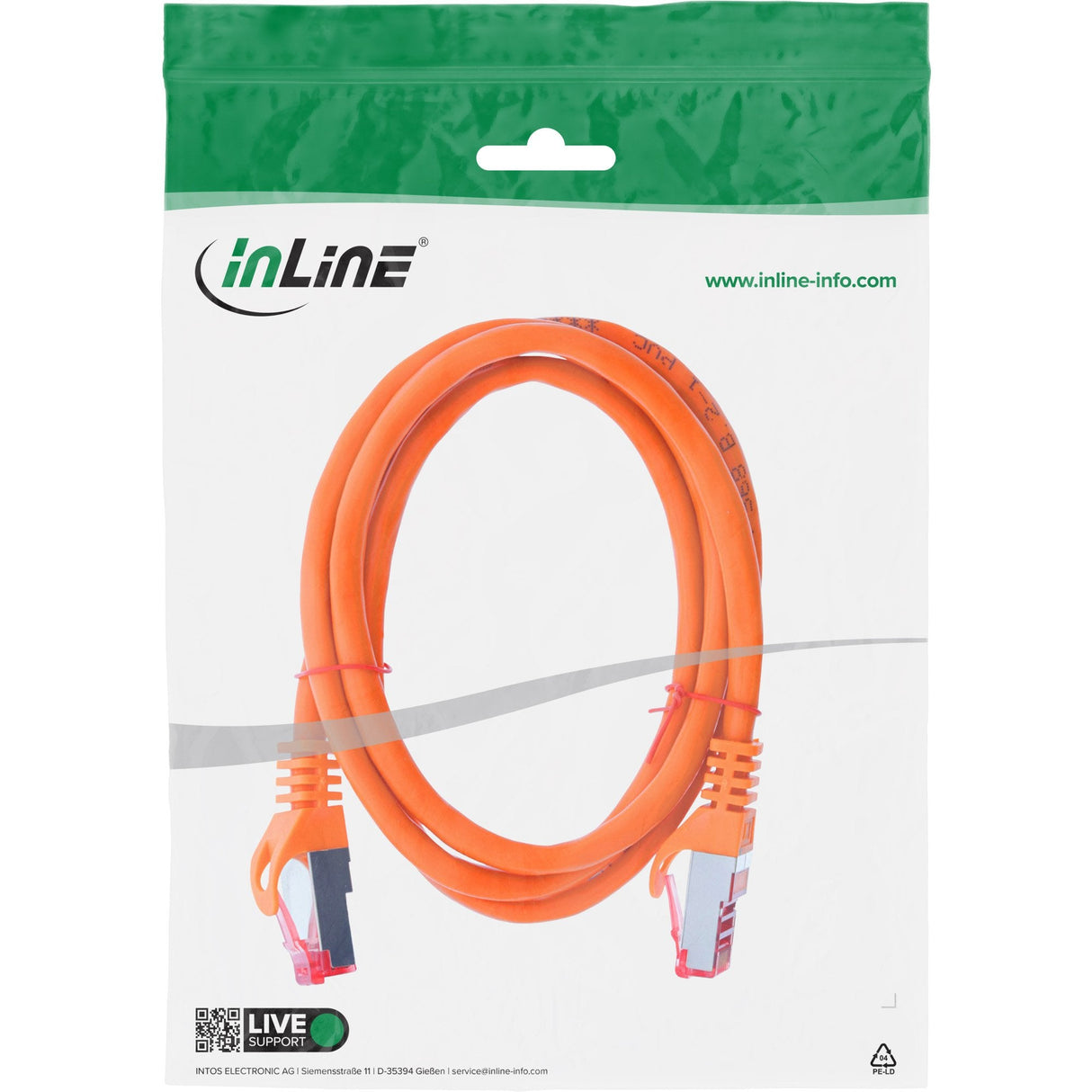 Cable De Red Inline S/Ftp Pimf Cat.6 250mhz Pvc Cobre Naranja 0.5m