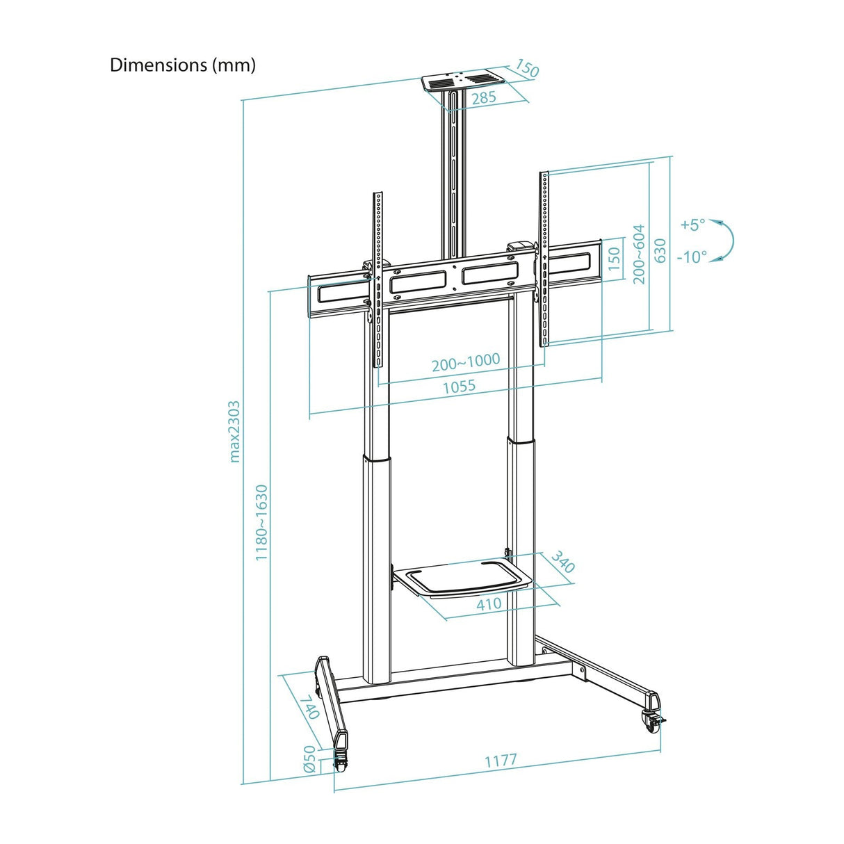 Soporte De Suelo Inclinable Con Ruedas Tooq Fs20406hm-B Para Tv De 60-100' Hasta 120kg