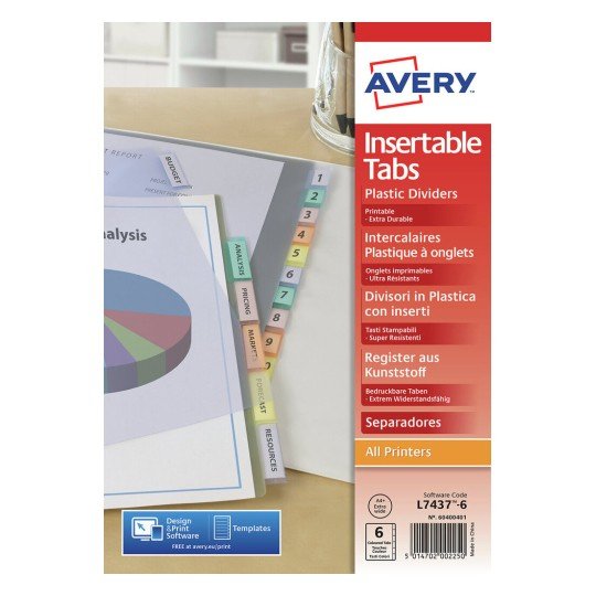 Avery Índices Separadores 12 Pestañas A4 Colores Transparentes Polipropileno