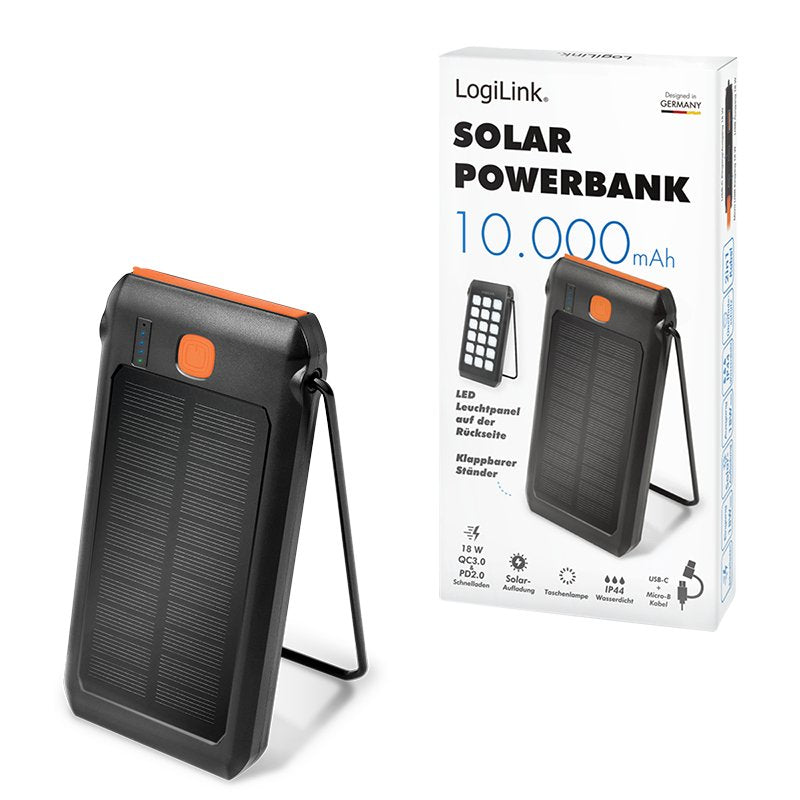 Banco De Energía Solar Logilink 10000 Mah 2x Usb-A Qc Y 1x Usb-C Pd
