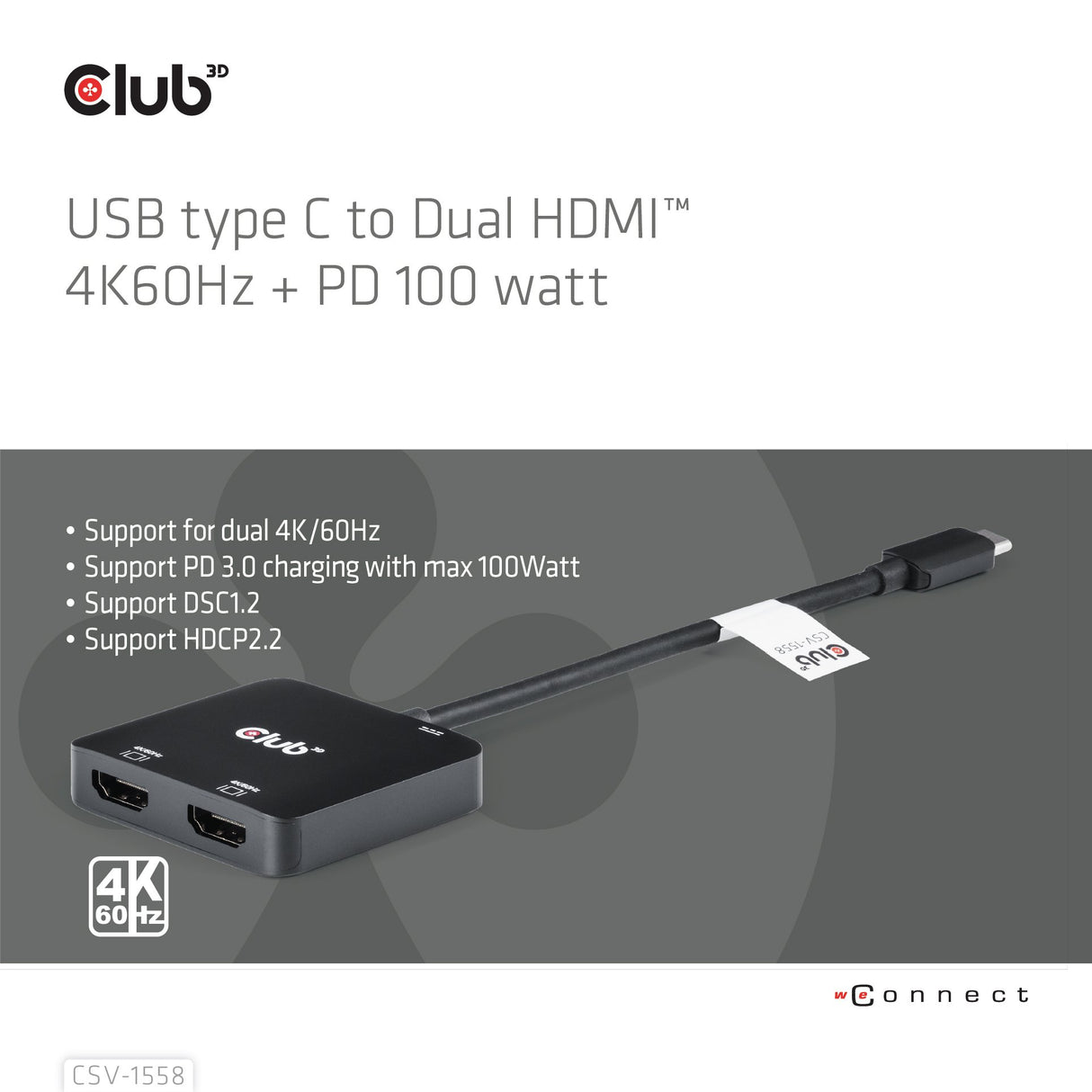 EAN 8719214472979 - CLUB3D CSV-1558 divisor de video USB Tipo C 2x HDMI imagen 2