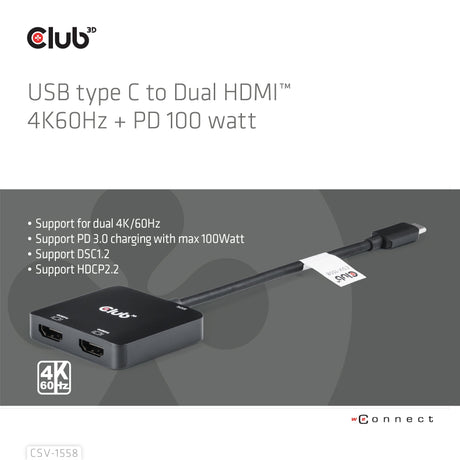 EAN 8719214472979 - CLUB3D CSV-1558 divisor de video USB Tipo C 2x HDMI imagen 2