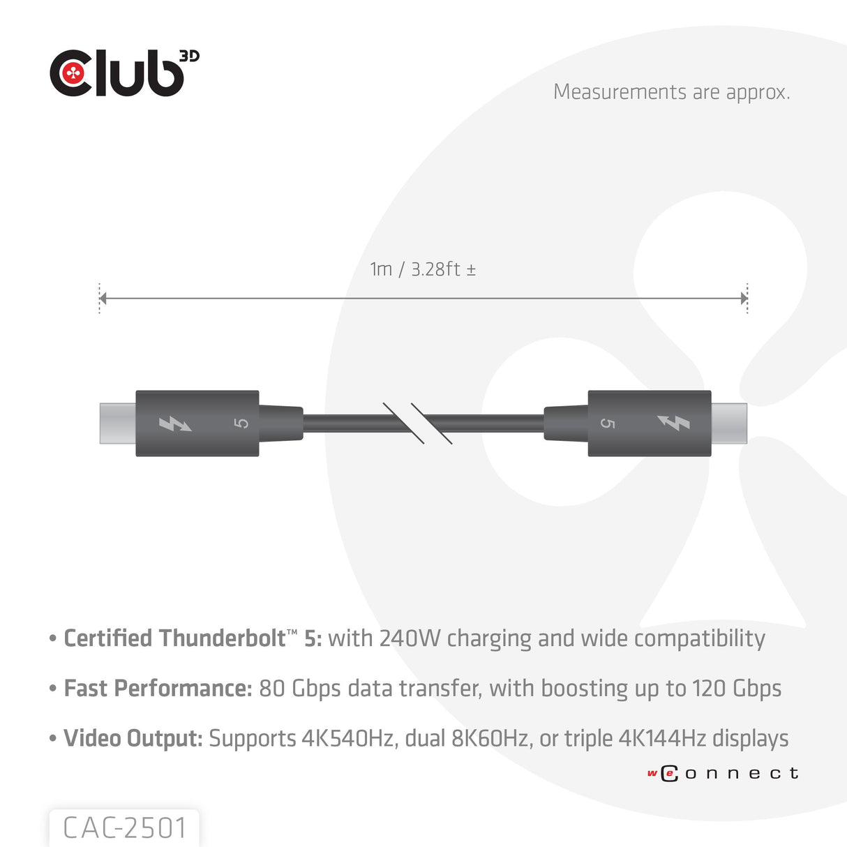 EAN 8719214473280 - CLUB3D CAC-2501 cable Thunderbolt 1 m 120 Gbit/s Negro imagen 4