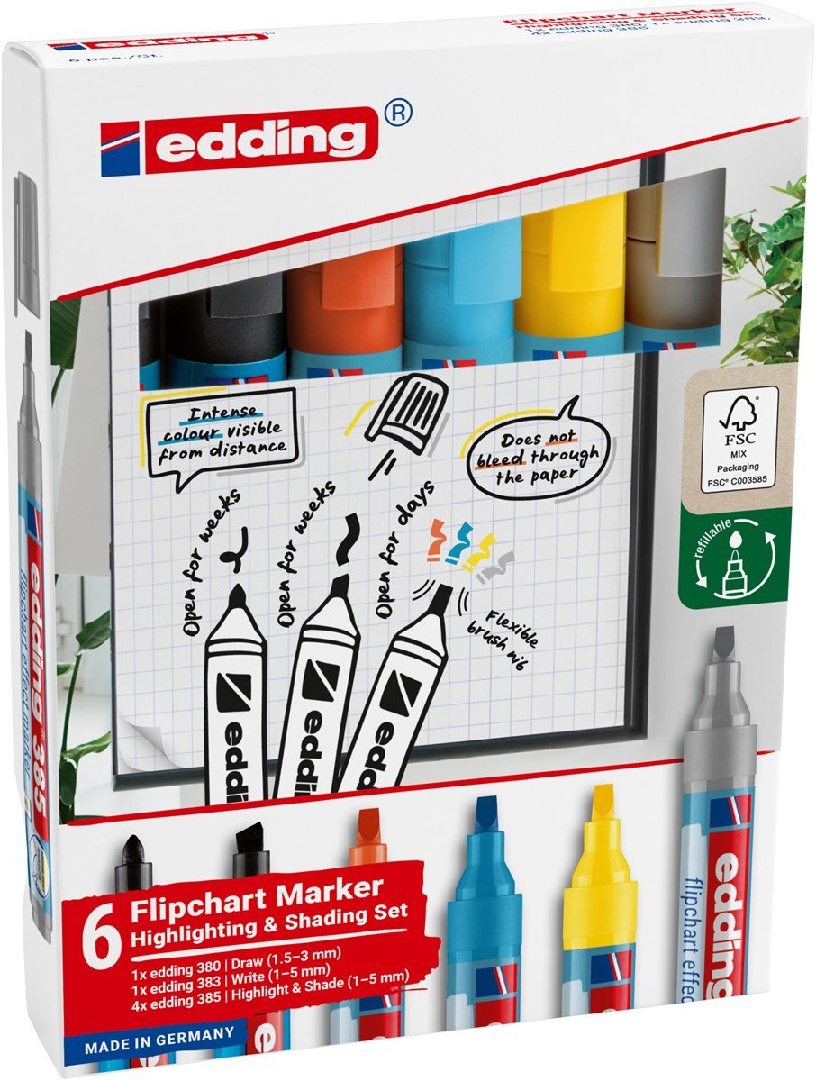 Edding 385 380 383 Flipchart-Marker 1.0 - 5.0 Mm Farbsortiert