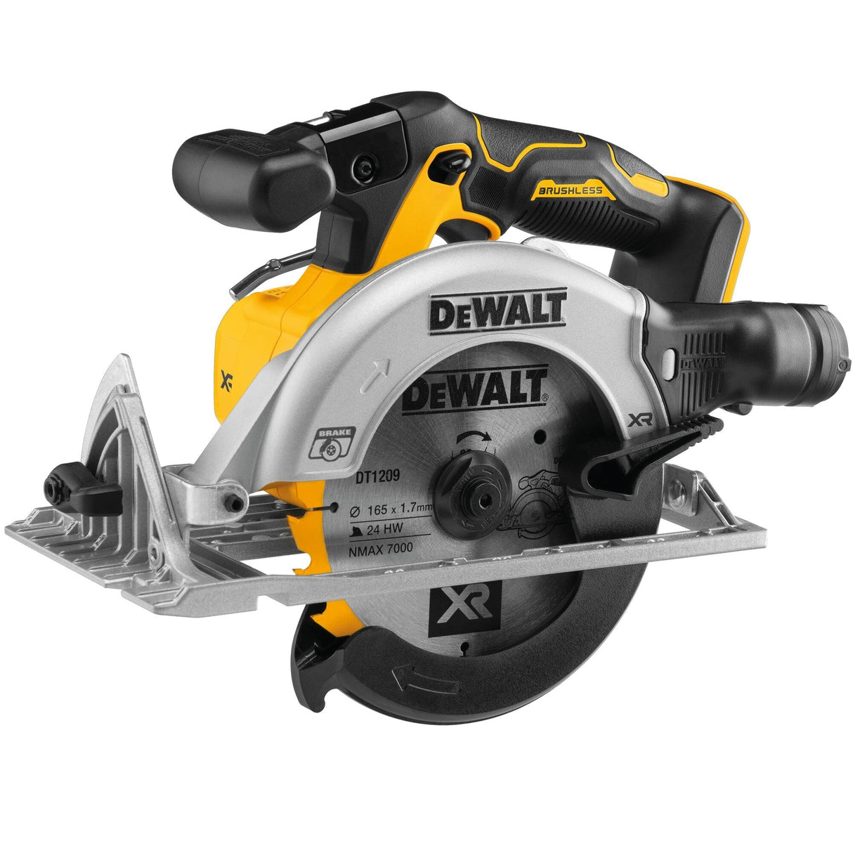 Sierra Circular Inalámbrica Dewalt Dcs565n-Xj, 18 V, Sin Batería Ni Cargador, Amarilla, Negra