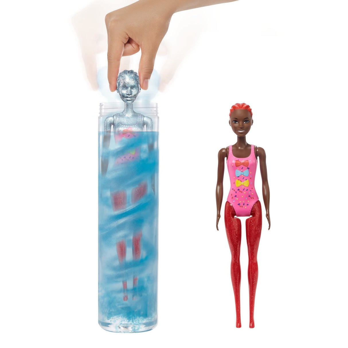 Mattel Barbie Color Revela Brillo! Muñeco Cambio De Pelo Azul Purpurina Con 25 Sorpresas