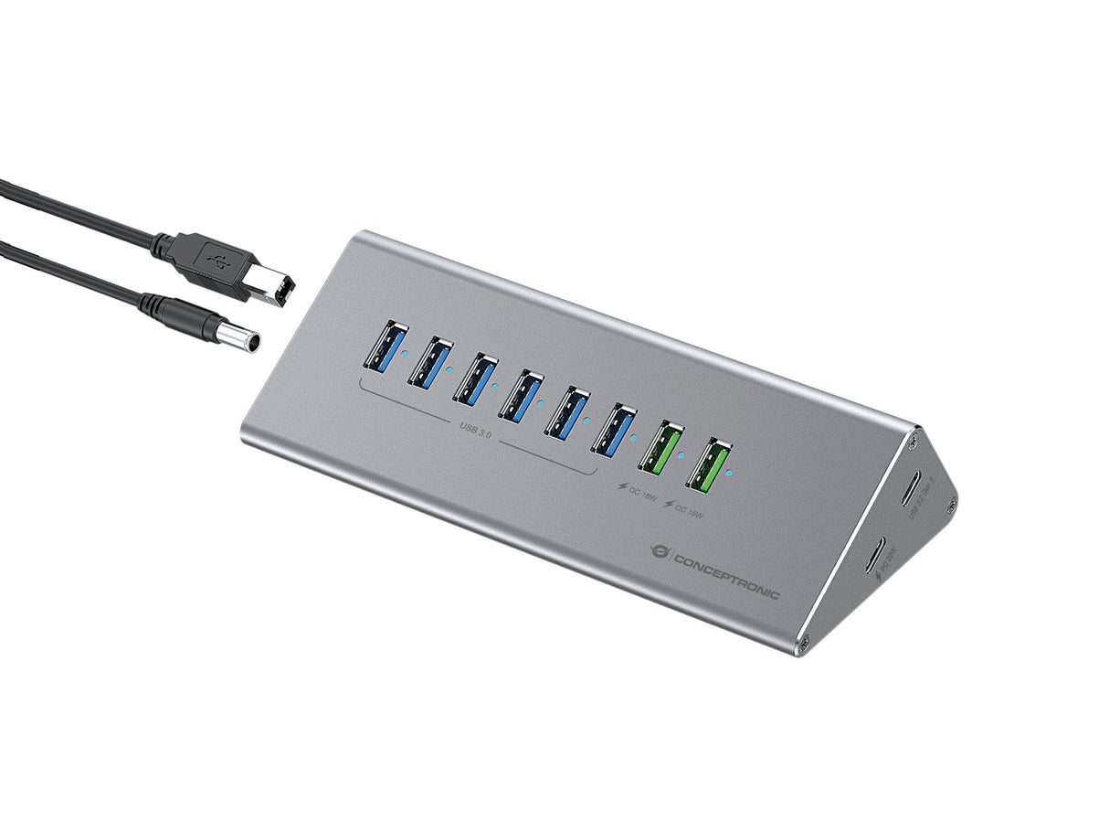 Hub Usb Conceptronic -> 8x Usb-A 60w, 2x Usb-C 3.0 Mn Si