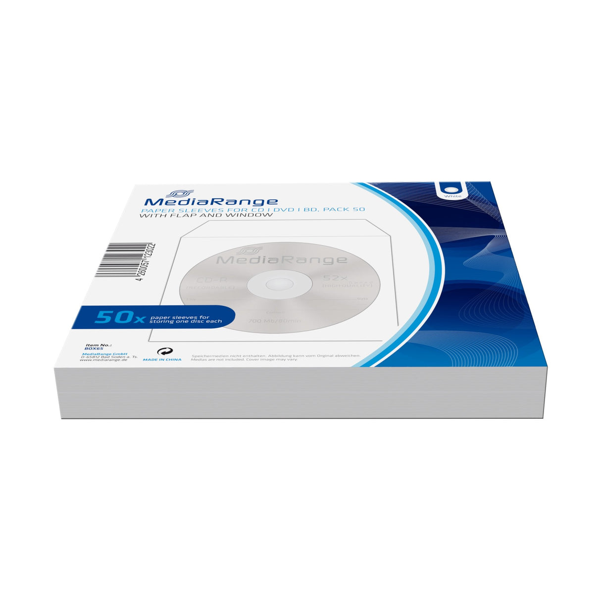 Mediarange Box65 Funda Para Discos Ópticos 1 Discos Blanco 50 Uds