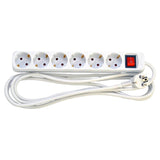 6-StikdSe Schuko, M.  Afbryder 3,0m, Hvid, H05vv-F